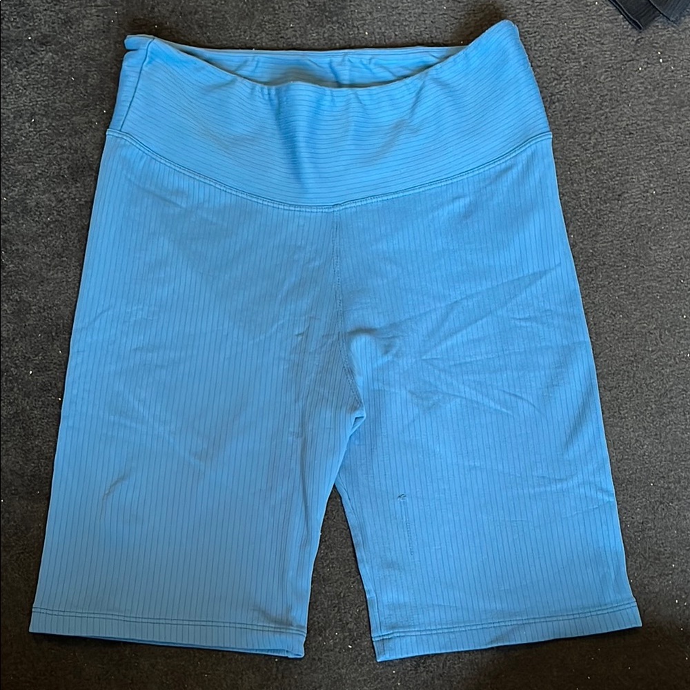 Light Blue High-Waisted Bike Shorts with Wide Waistband